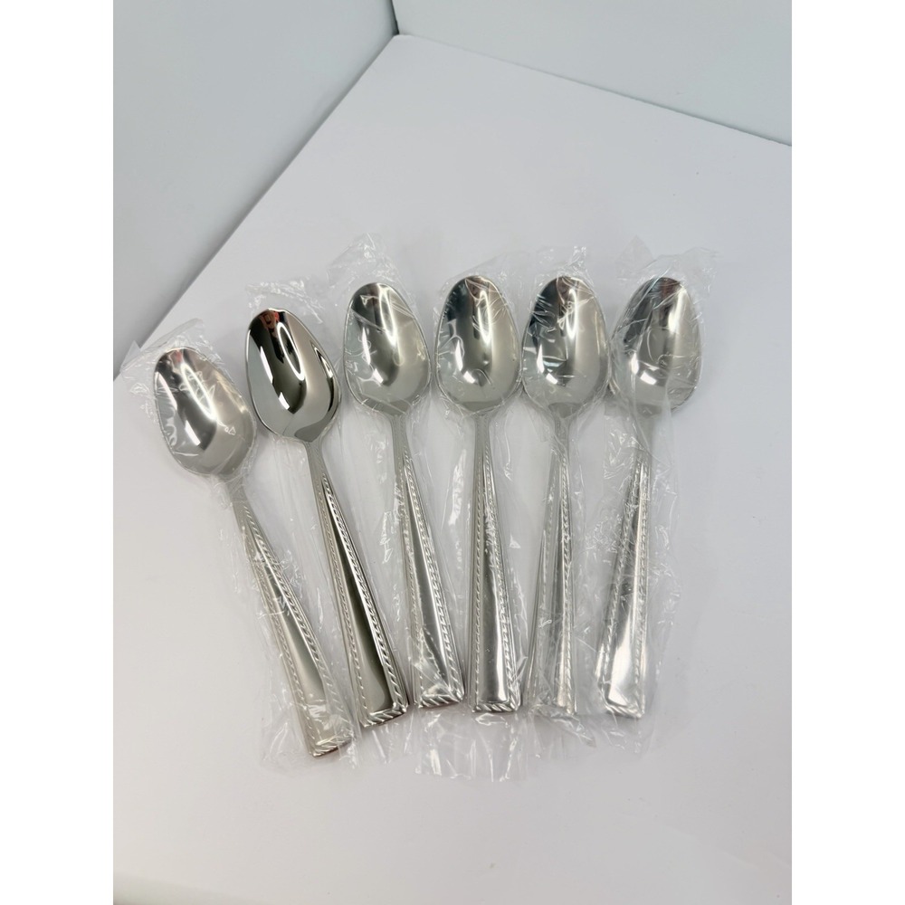Oneida Flourish 6 Soup Spoons Rope Edge Stainless 18/10 Flatware 7 1/8 Unused #2
